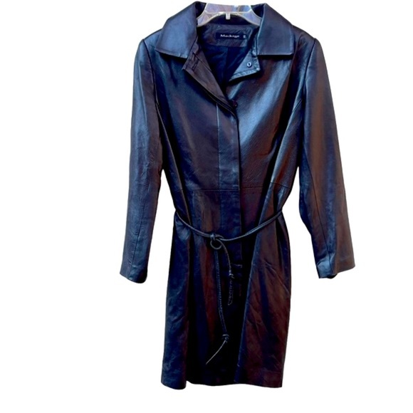 MACKAGE black leather belted coat long jacket duster - Picture 1 of 6